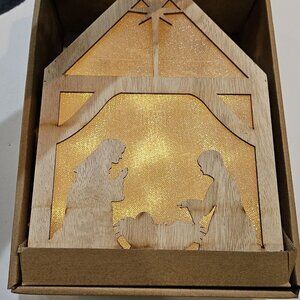 NEW Christmas Nativity Wooden LED Light Box 6.75" X 10" Tabletop Wall Decor